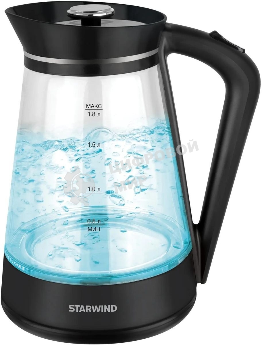 Чайник электрический Starwind SKG2116 1.8 л, 1700 Вт, черный/прозрачный корпус: стекло