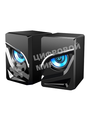 Акустическая система 2.0 Qumo Rage AS005, 10 ВТ, объемное звучание, синяя подсветка (отключаемая), USB/Jack 3,5мм