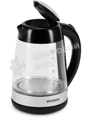 Чайник электрический Hyundai HYK-G3803 1.7 л, 2200 Вт, черный/серебристый (корпус: стекло)