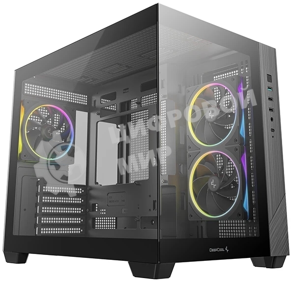 Компьютерный корпус Deepcool CG330 3F без БП, боковое окно (панорама), 3x120мм ARGB PWM вентилятора, черный, mATX