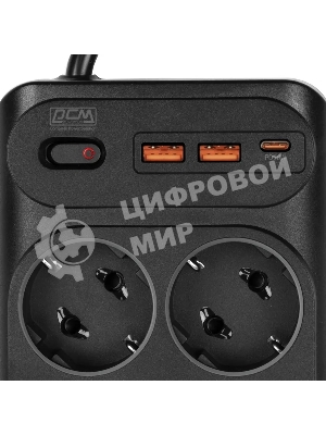 Сетевой фильтр Powercom SP-10 USB2A1СB 1.8 м 1.8м (10 розеток) черный, коробка