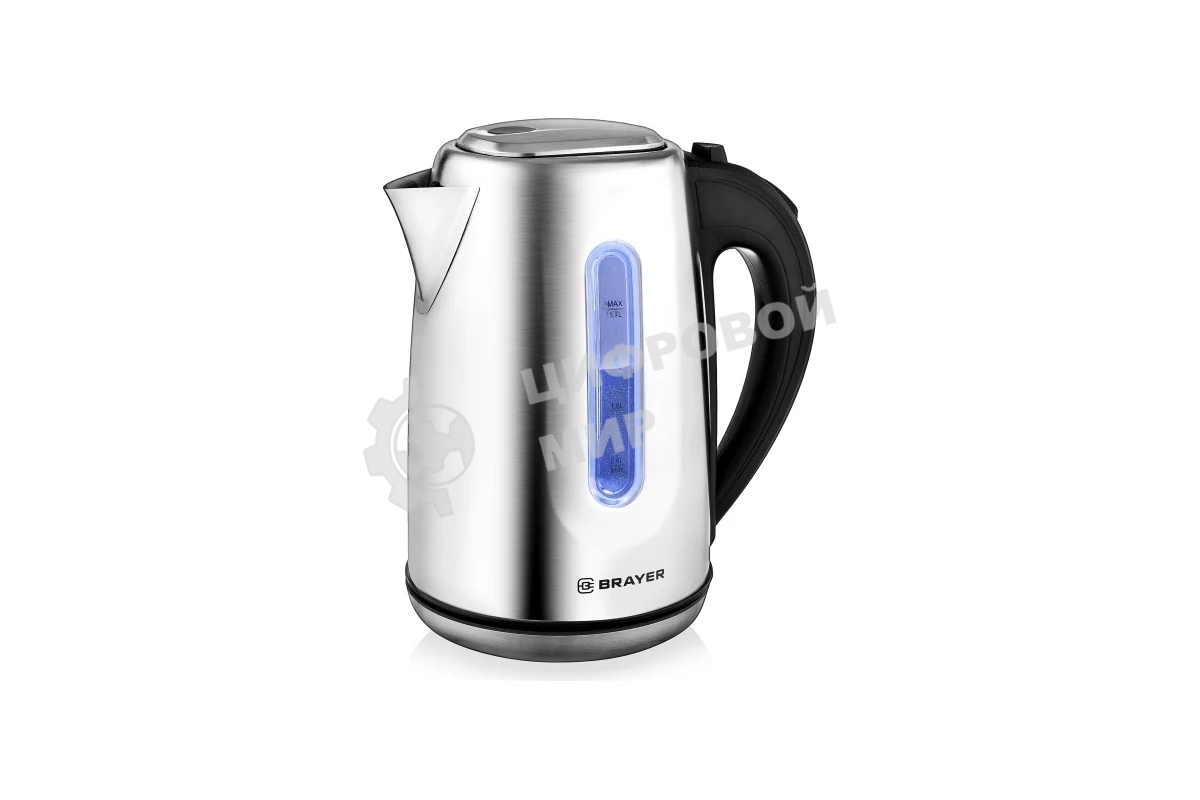 Чайник электрический BRAYER BR1014, 2200 Вт, 1.7 л, нержав.сталь, индикат. уровн. воды, автоотключ