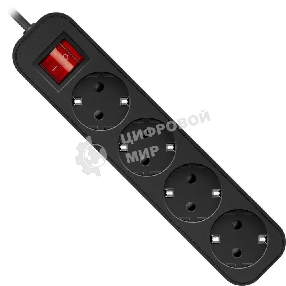 Удлинитель Defender G418 черный, 1.8 м, EURO, 4 розетки, 2200 Вт