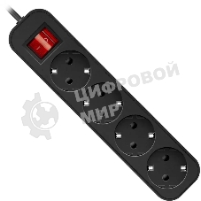 Удлинитель Defender G418 черный, 1.8 м, EURO, 4 розетки, 2200 Вт