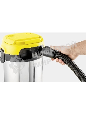 Строительный пылесос Karcher WD 2 Plus S V-15/4/18 желтый, 1000 Вт, уборка сухая/сбор воды, пылесборник мешок/контейнер, 15 л