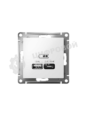 Розетка USB AtlasDesign тип A+C 45Вт QC PD высокоскор. ЗУ механизм бел. SE ATN000129