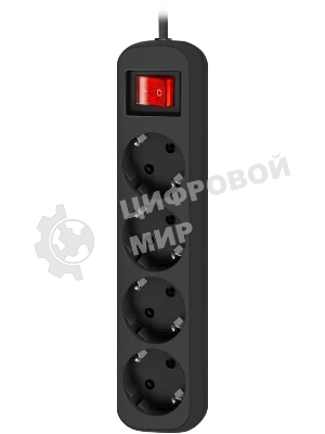 Удлинитель Defender G418 черный, 1.8 м, EURO, 4 розетки, 2200 Вт