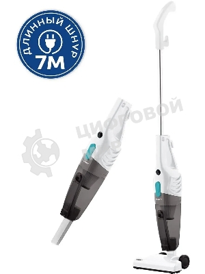 Пылесос вертикальный Scarlett SC-VC80H23 белый с бирюзовым, питание от сети, 230 Вт, уборка сухая, пылесборник 0.5 л