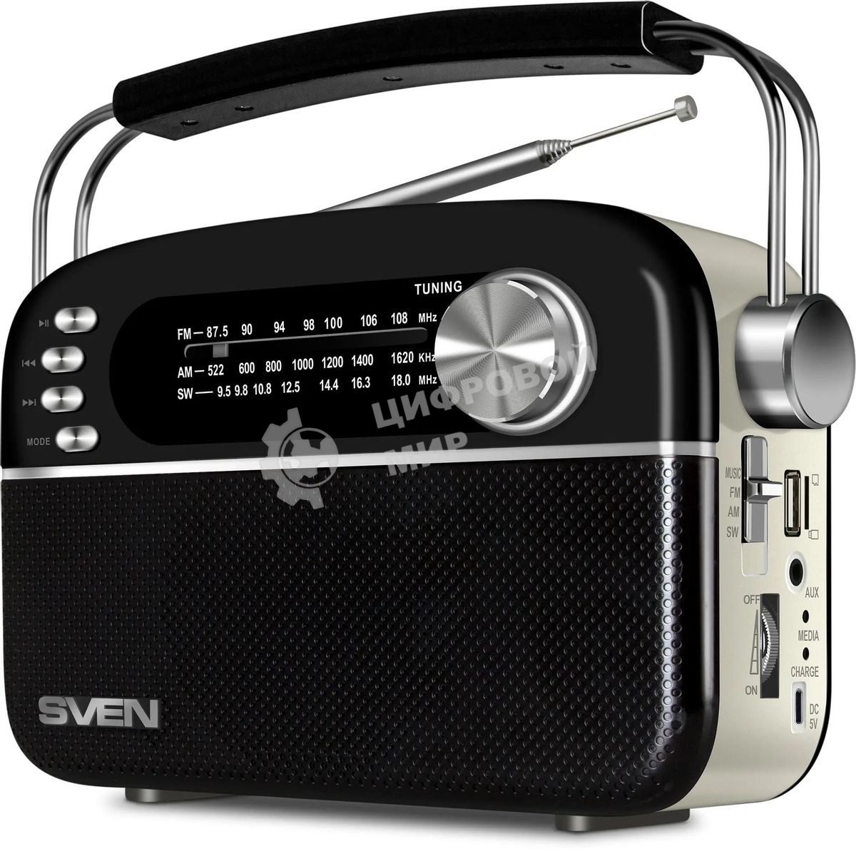Радиоприемник SVEN SRP-505 (4 Вт, FM/AM/SW, USB, SD/microSD, Bluetooth, 1200 мА·ч)черный