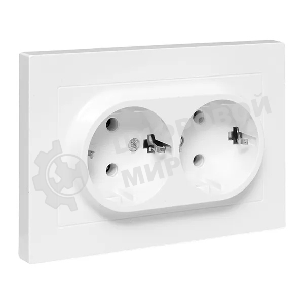 Розетка 2-м EKF UP1-SOW-210 СП Эпика 16А с заземл. без защ. шторок с рамкой механизм бел.