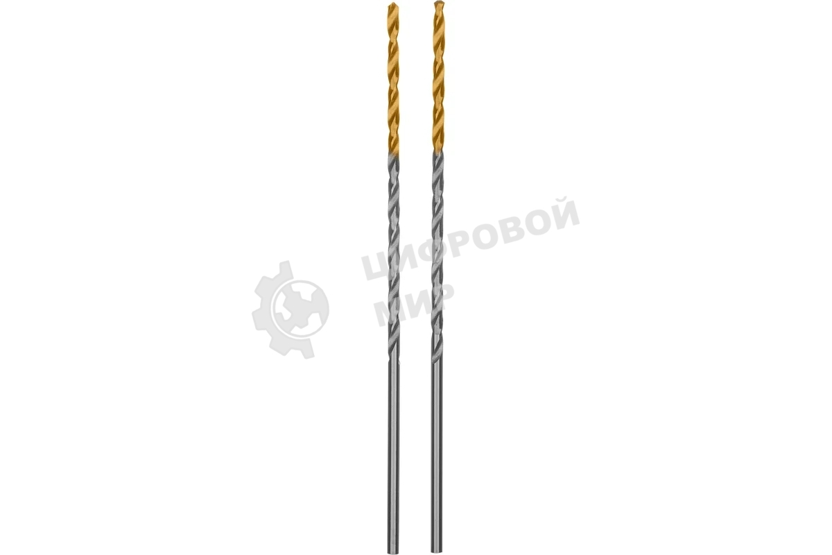 Сверло спиральное по металлу Denzel 2 х 86 мм Р6М5, Golden Tip, удлиненное, 2 шт.