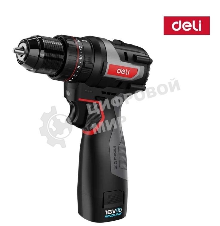 Дрель-шуруповерт Deli DE-CZ16-1D2, 16 В, 2 Ач, 45 Нм, бесщеточный, ударный