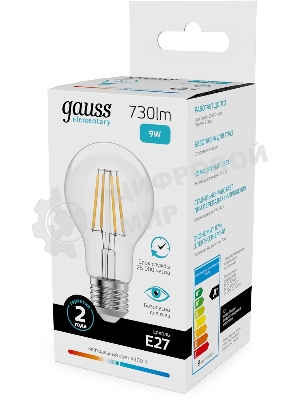 Лампа филам. Gauss Filament 9Вт цок.:E27 груша св.свеч.бел.нейт. (упак.:10шт) (22229)