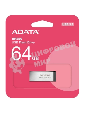 Флешка USB ADATA UR350 (UR350-128G-RSR/BK), 128Gb, USB 3.2, R/W 100/15, серебристый/черный