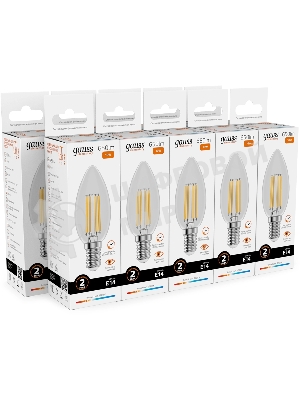 Лампа светодиодная филаментная Gauss Filament 10Вт цок.: E14 свеча св. свеч. бел. теп. (упак.: 10 шт)