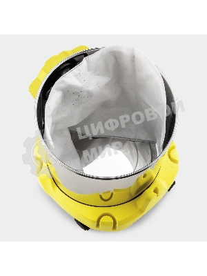 Строительный пылесос Karcher WD 2 Plus S V-15/4/18 желтый, 1000 Вт, уборка сухая/сбор воды, пылесборник мешок/контейнер, 15 л