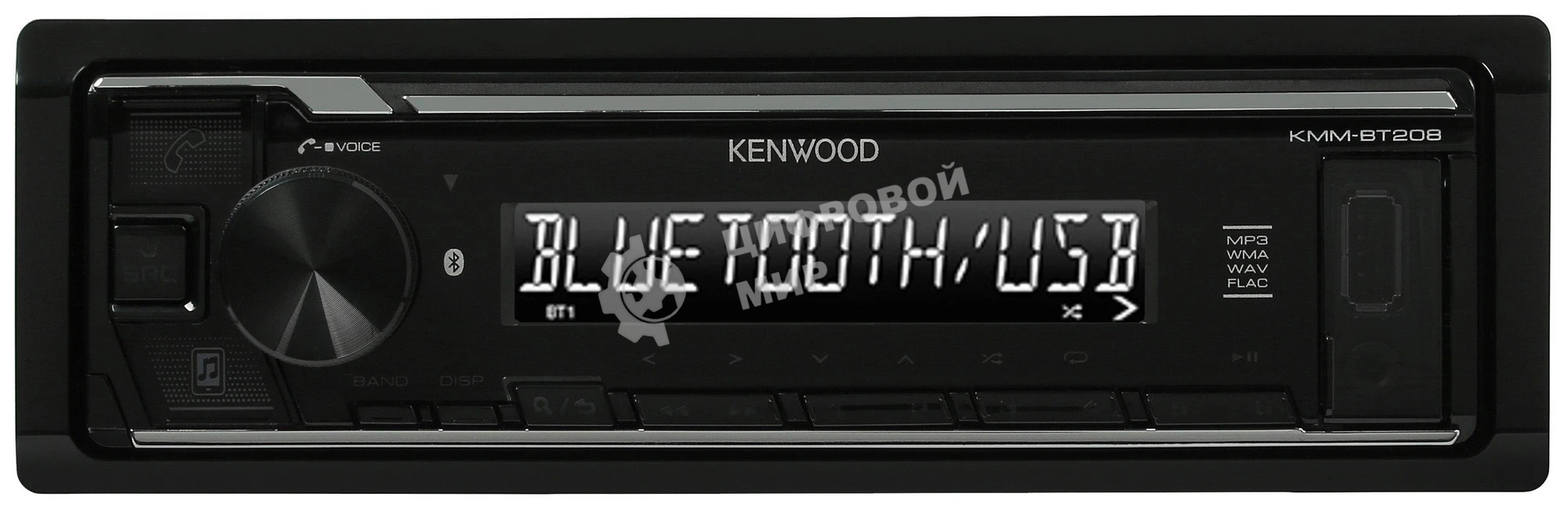 Автомагнитола Kenwood KMM-BT208, 1 DIN, Bluetooth, USB Type-A, AUX, съёмная панель