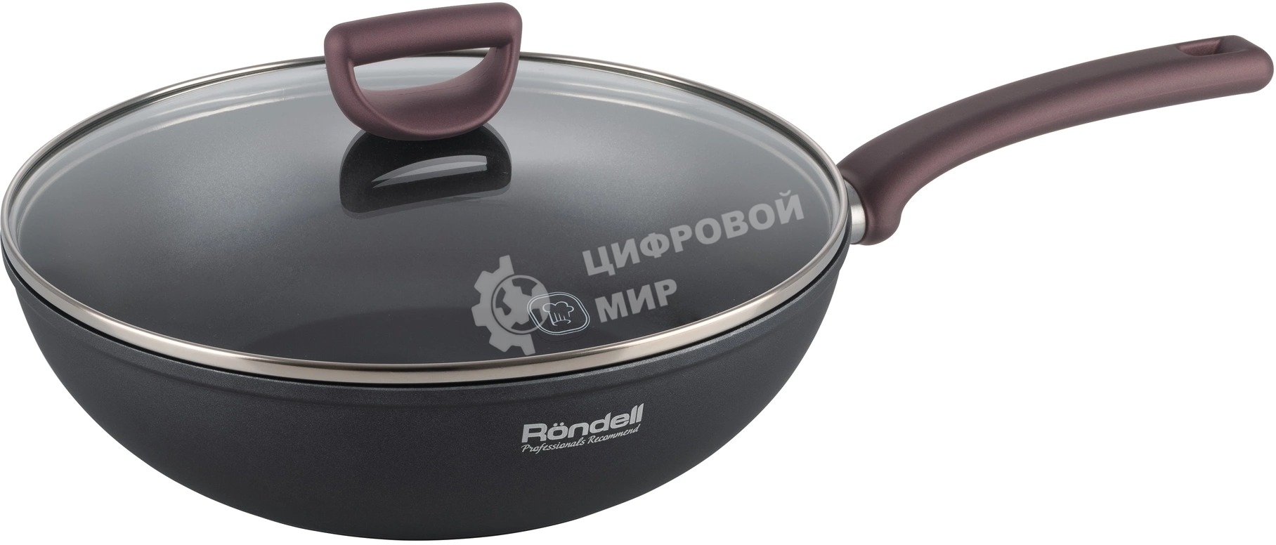 Сковорода ВОК (WOK) Rondell Fest RDA-1527 круглая 28 см, покрытие: Xylan Plus ручка несъемная (с крышкой) черный