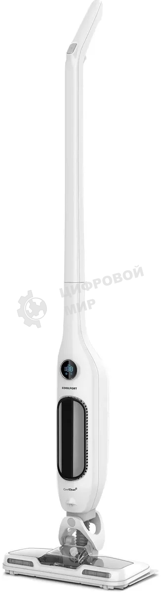 Пылесос вертикальный Coolfort CF-3005 белый, питание от аккумулятора, 85 Вт, уборка сухая/влажная, пылесборник 0.3 л, работа от АКБ max 15 мин