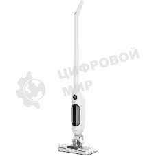 Пылесос вертикальный Coolfort CF-3005 белый, питание от аккумулятора, 85 Вт, уборка сухая/влажная, пылесборник 0.3 л, работа от АКБ max 15 мин