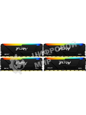 Оперативная память Kingston Fury Beast, DDR4, 64Gb (4x16Gb), 3200MHz, CL16, DIMM, с радиатором, RGB, черный
