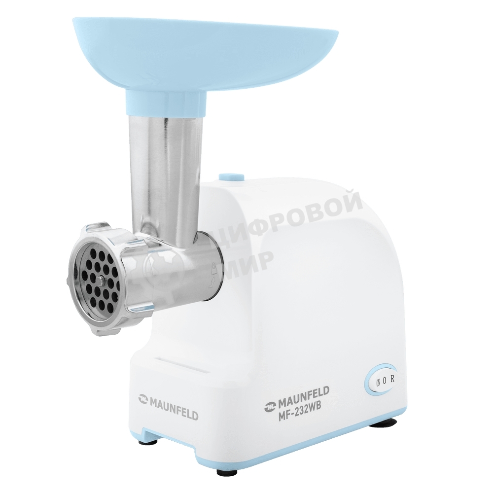 Мясорубка электрическая Maunfeld MF-232WB голубой, 1340 Вт, 1.3 кг/мин, реверс, насадки - 4