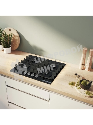 Поверхность газовая Bosch PNP6B6K40 Газ, 4.5х59x52 см, закаленное стекло, 4 конфорки, газ-контроль, автоподжиг, черный