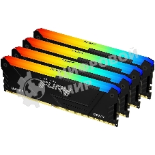Оперативная память Kingston Fury Beast, DDR4, 64Gb (4x16Gb), 3200MHz, CL16, DIMM, с радиатором, RGB, черный