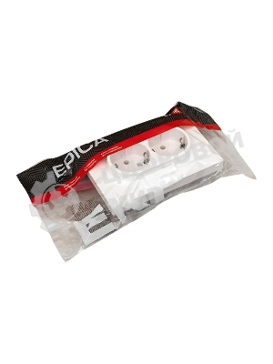 Розетка 2-м EKF UP1-SOW-210 СП Эпика 16А с заземл. без защ. шторок с рамкой механизм бел.