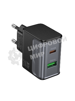 Зарядное устройство Hoco 30Вт, 3А, QC3.0/PD, 1xUSB, 1xType-C, CS73A, черный, коробка