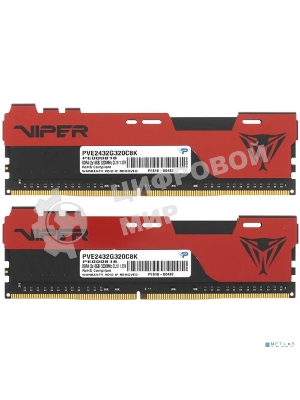 Оперативная память Patriot Viper Elite II, DDR4, 32GB (2x16 GB), 3200 MHz, CL18, DIMM, радиатор, красный, черный