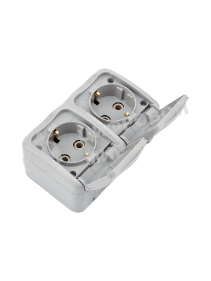 Блок горизонтальный 2 розетки (керамика) Mini OG IP54 с заземлением, о/у, серый Kranz