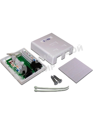 Настенная розетка, 2 порта RJ-45 категории 6, UTP, белая