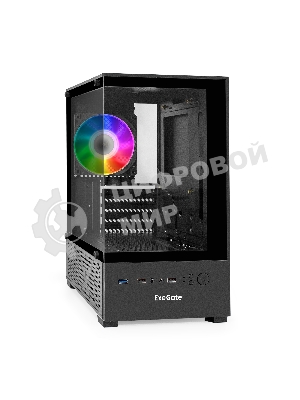 Компьютерный корпус Minitower ExeGate i3 SEA (mATX, без БП, 1*USB+1*USB 3.0, HD аудио, черный, 1 вент. 12см с RGb подсветкой, передняя и боковая панели - закаленное стекло)