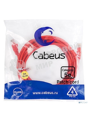 Шнур коммутационный Cabeus, Cat.5e, неэкр., U/UTP, RJ45/RJ45, LSZH, AWG24, 5м, красный