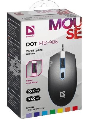 Мышь проводная Defender Dot MB-986 черный, 1600 dpi, USB, кнопки - 4