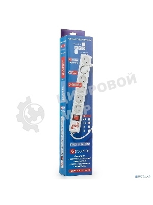 Сетевой фильтр Power Cube B, 3.0 м, 5+1 розетка, серый