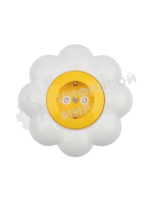 Розетка одноместная Kranz HAPPY Ромашка скрытой установки, с заземлением и защитными шторками, желтая/белая