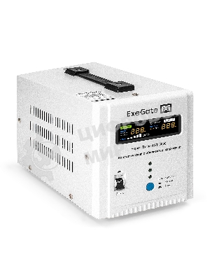 Стабилизатор напряжения ExeGate Expert Turbo AST-5000 (5000ВА, вход 80-260В, цветной дисплей, выход 220В±8%, КПД 98%, 5 уровней защиты, метал. корпус, 2*Schuko+клем.колодка, RTL)