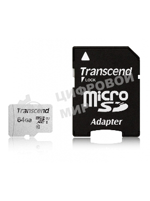 Флеш карта Micro SecureDigital 64Gb Transcend Class 10 TS64GUSD300S-A MicroSDXC Class 10 UHS-I, SD adapter