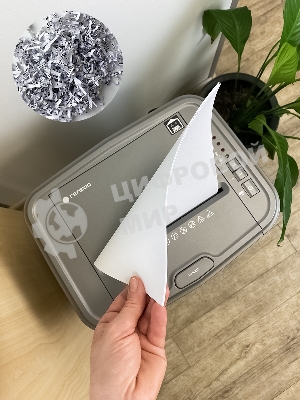 Шредер Heleos АП23-5 серый/серебристый с автоподачей (секр.P-5) фрагменты 145лист. 23лтр. скрепки скобы пл.карты