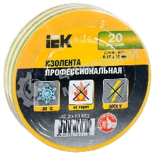 Изолента IEK UIZ-20-10-K52 0,18х19 мм желто-зеленая 20 метров IEK