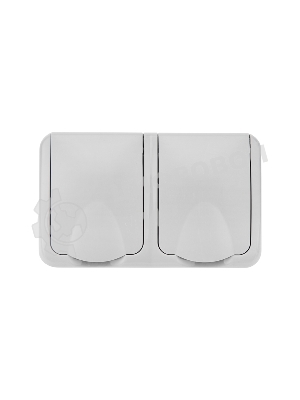 Блок горизонтальный 2 розетки (керамика) Mini OG IP54 с заземлением, о/у, серый Kranz