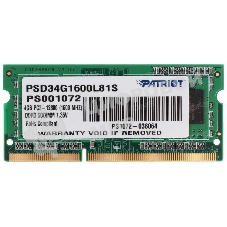 Оперативная память Patriot, DDR3L, 4GB (1x4 GB), 1600 MHz, CL11, SO-DIMM