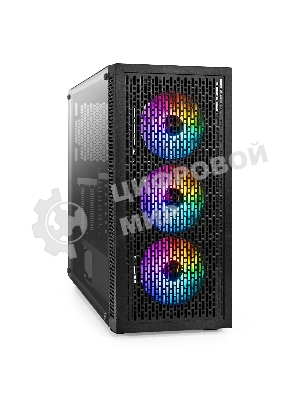 Компьютерный корпус Miditower ExeGate EVO-5001A-EVO800 (ATX, БП EVO800RGb с вент. 12 см, 2хUSB+1хUSB 3.0+HD Audio, черный, 3 вент.12см с RGb подсветкой, боковая панель - закаленное стекло)