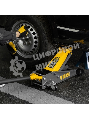 Домкрат гидравлический подкатной Denzel 3 т, 125-470 мм, быстрый подъем, проф.