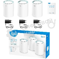 Бесшовный Mesh роутер Cudy M1300 (M1300 3-PACK) AC1200 10/100/1000BASE-TX/Wi-Fi белый (упак.:3шт)