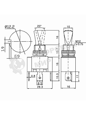 Тумблер Rexant 12V 30А (3c) ON-OFF однополюсныйс синей LED подсветкой