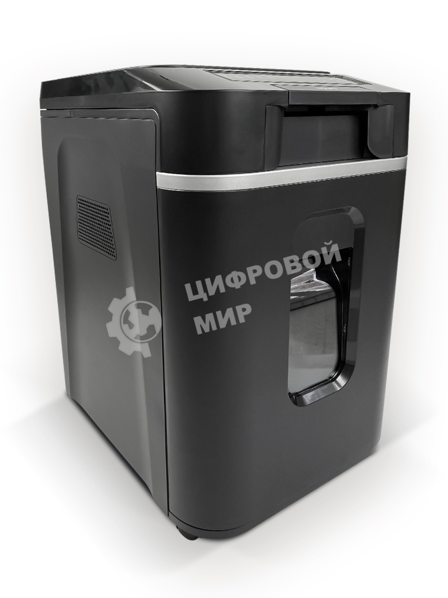 Шредер Heleos АП37-4 черный/серебристый с автоподачей (секр.P-4) фрагменты 220лист. 37лтр. скрепки скобы пл.карты