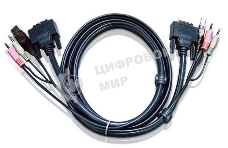 Кабель ATEN KVM USB(тип А Male)+DVI-D(Male)+2хАудио(Male) (-) USB(тип B Male)+DVI-D(Male)+2хАудио(Male) 3м., черный. CABLE DVI/USBA/SP.MC-DVI/USB B 3.0M